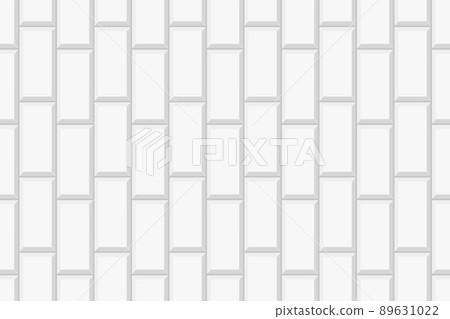 Vertical white rectangle tile layout. Ceramic or brick wall seamless pattern. Kitchen backsplash or bathroom floor background. Vector flat illustration 89631022