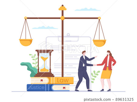 Lawyer, Attorney and Justice with Laws, Scales, Buildings, Book or Wooden Judge Hammer to Consultant in Flat Cartoon Illustration Lawyer, Attorney and Justice with Laws, Scales, Buildings, Book or Wooden Judge Hammer to Consultant in Flat Cartoon Illustration 89631325