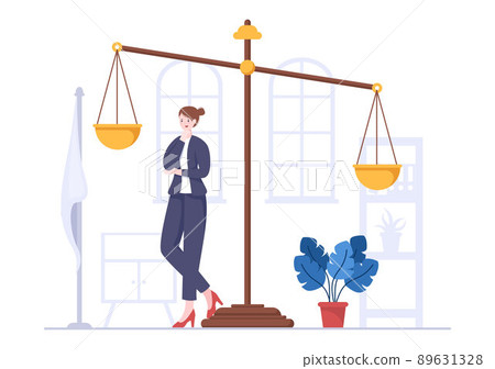 Lawyer, Attorney and Justice with Laws, Scales, Buildings, Book or Wooden Judge Hammer to Consultant in Flat Cartoon Illustration Lawyer, Attorney and Justice with Laws, Scales, Buildings, Book or Wooden Judge Hammer to Consultant in Flat Cartoon Illustration 89631328