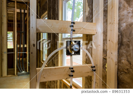 New home construction a installation bathroom unfinished of plumbing 89631353