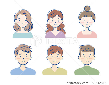 Bust-up set for young men and women with troubled faces 89632315