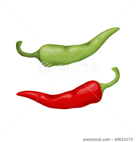 Chili pepper. Green and red chili peppers. Burning red pepper. A spicy vegetable. Vector illustration isolated on a white background 89633273