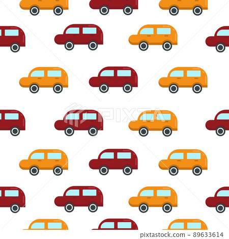 Bright color children s seamless pattern consisting of images of toy cars in red and orange colors. Car pattern for the print. Vector illustration on white background 89633614