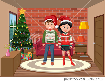 Christmas theme with people at home 89633746