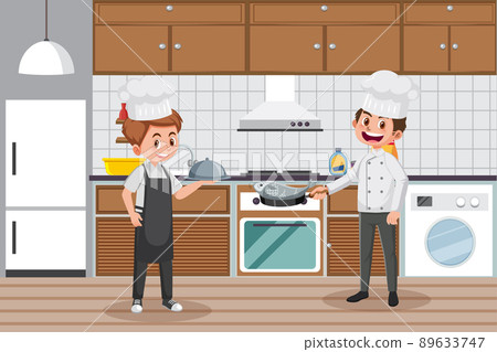 Two chefs working in the kitchen 89633747