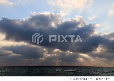 Thunderclouds in the sky over the Mediterranean Sea in northern Israel 89634160