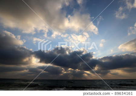 Thunderclouds in the sky over the Mediterranean Sea in northern Israel 89634161