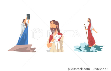 Bible Narrative with Moses Holding Table of the Covenant and Chridt with Lamb Vector Illustration Set Bible Narrative with Moses Holding Table of the Covenant and Chridt with Lamb Vector Illustration Set 89634448