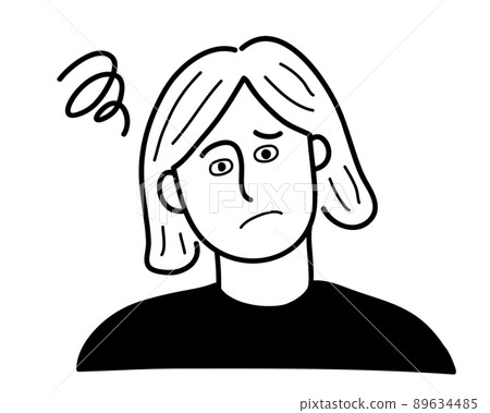 一個帶著煩惱表情的女人的形象插圖素材黑白 89634485