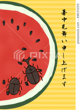 Summer greeting postcard of watermelon and beetle 89635050