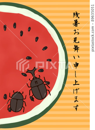 Postcard of lingering summer heat of watermelon and beetle 89635051