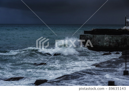 Black Sea in rainy stormy weather in Alupka, Crimea 89635143