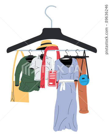 Clothes and Accessories Hanging on Hanger. Clothes and Accessories Hanging on Hanger. 89636246