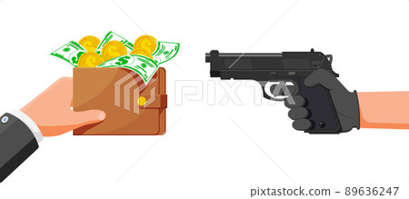 Bandit with Gun and Man with Wallet full of Money. 89636247