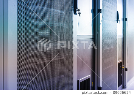 Data center with a row of server racks Data center with a row of server racks 89636634