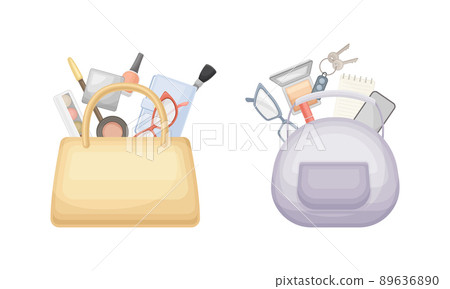 Handbag with Different Stuff and Female Accessories Inside Vector Set Handbag with Different Stuff and Female Accessories Inside Vector Set 89636890