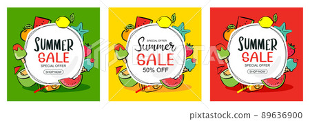 Summer sale banner cover template background. Summer discount special offer in hand drawn style. Summer sale banner cover template background. Summer discount special offer in hand drawn style. 89636900