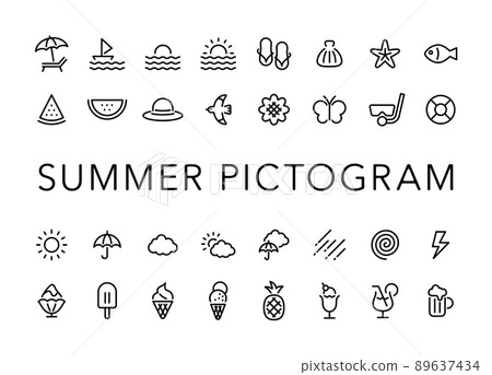 帶有簡單夏季主題的象形圖圖標 89637434