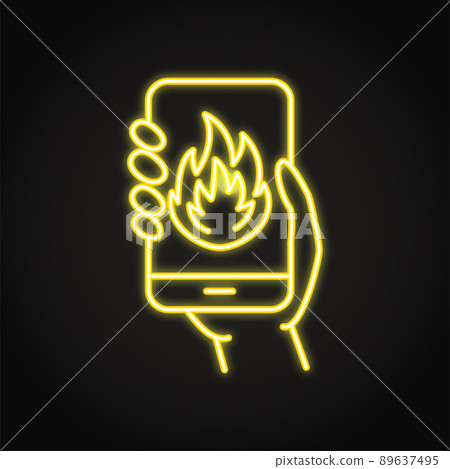 Smartphone with fire neon icon 89637495