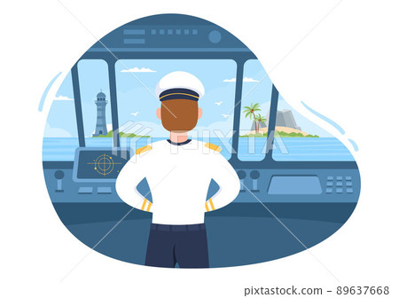 Man Cruise Ship Captain Cartoon Illustration in Sailor Uniform Riding a Ships, Looking with Binoculars or Standing on the Harbor in Flat Design Man Cruise Ship Captain Cartoon Illustration in Sailor Uniform Riding a Ships, Looking with Binoculars or Standing on the Harbor in Flat Design 89637668