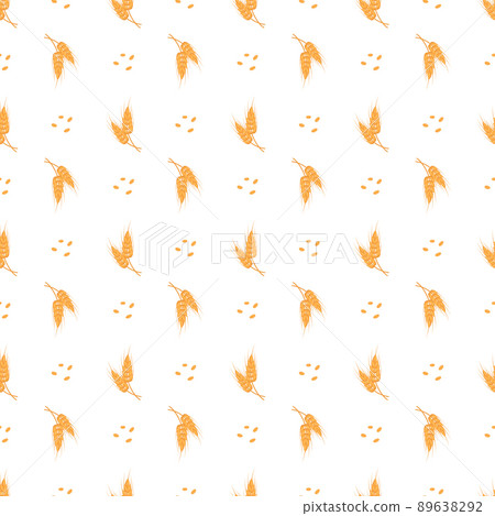 Seamless pattern with golden ear of wheat on white background. Print of grains for making flour, baking bread and other food. Vector flat illustration 89638292