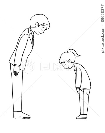 人/男人/女孩/線描鞠躬 89638377