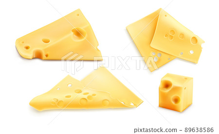 Cheese slices 3d realistic vector illustration 89638586