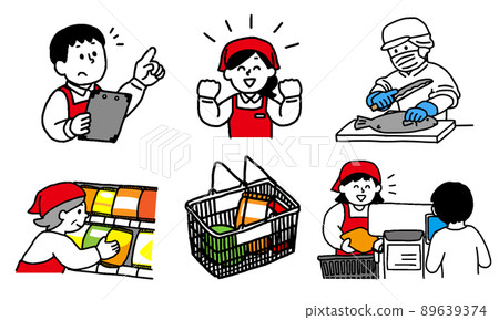 Clerk illustration set working at a supermarket (simple) 89639374