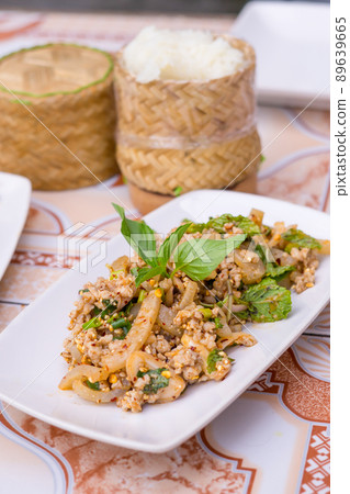 Pork larb's thai local Northeast food  89639665