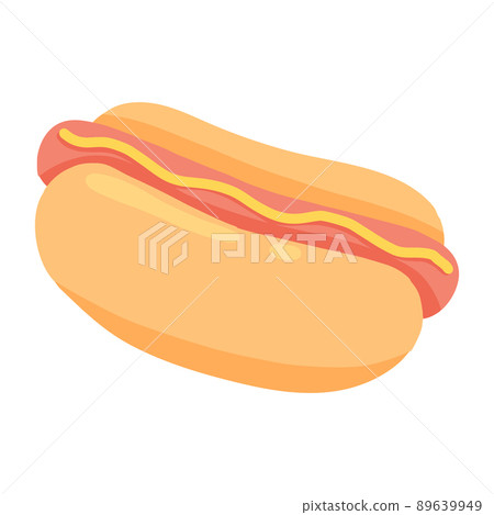 Hot Dog . Bun with sausage and mustard. Fast food. Vector illustration in cartoon style. Street food. 89639949
