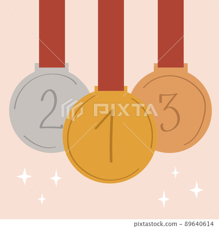 Cute cartoon style medals with red ribbon 89640614