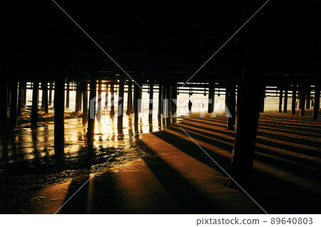 people near Santa Monica pier at sunset, Los Angeles, usa  89640803