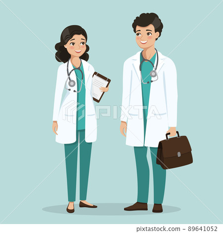 Male and female doctors talking about a patient. Medicine workteam Male and female doctors talking about a patient. Medicine workteam 89641052