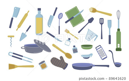 Kitchenware set. Kitchen tools and equipment, cartoon cooking appliance and utensils. Vector cookware isolated collection Kitchenware set. Kitchen tools and equipment, cartoon cooking appliance and utensils. Vector cookware isolated collection 89641620