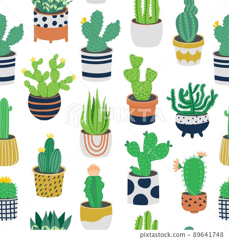 Cactus pattern. Seamless print with desert succulent plant, decorative exotic flora. Vector texture 89641748