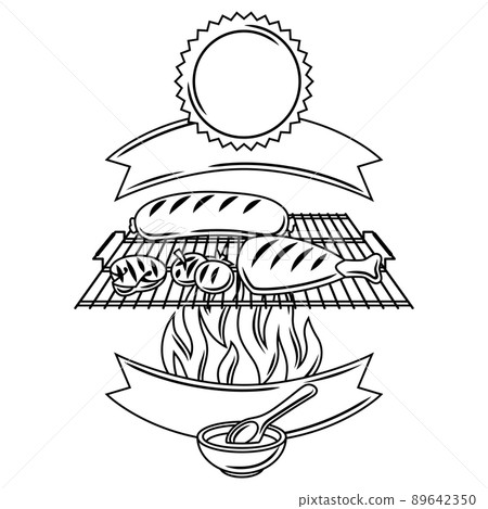 Bbq background with grill objects and icons. Stylized kitchen and restaurant items. Bbq background with grill objects and icons. Stylized kitchen and restaurant items. 89642350