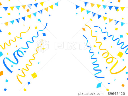 Frame material of garland and ribbon / Kusudama style / Vector / From above / Ribbon / Confetti / Blue-yellow / Summer / Father's Day 89642420