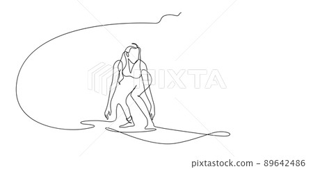 Woman surfer riding on surfboard line art illustration Woman surfer riding on surfboard line art illustration 89642486