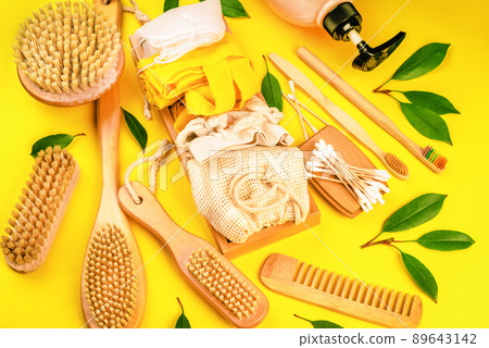 Life without Plastic concept.Items for hygiene and face and body care made of eco-friendly materials.Personal care products made from natural materials.Flat lay of personal care zero waste supplies. Life without Plastic concept.Items for hygiene and face and body care made of eco-friendly materials.Personal care products made from natural materials.Flat lay of personal care zero waste supplies. 89643142