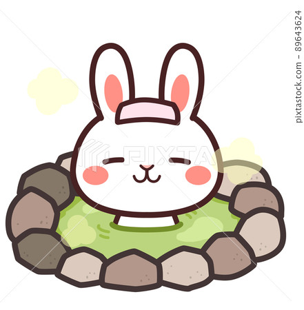 Cute rabbit character in a hot spring Illustration material 89643624
