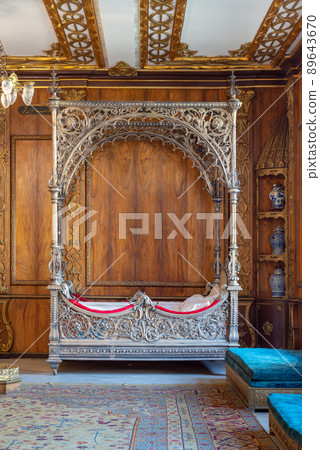 Manial Palace of Prince Mohammed Ali. Silver bed at the residence of prince's mother, Cairo, Egypt 89643670