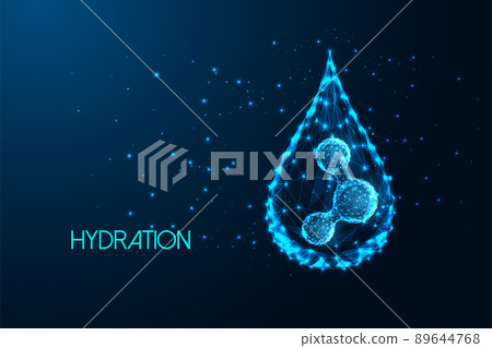 Futuristic hydration, cosmetics innovative formula concept with glowing droplet and water molecule 89644768