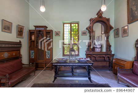Manial Palace of Prince Mohammed Ali. Ceremonies Room with vintage furniture, Cairo, Egypt Manial Palace of Prince Mohammed Ali. Ceremonies Room with vintage furniture, Cairo, Egypt 89644907