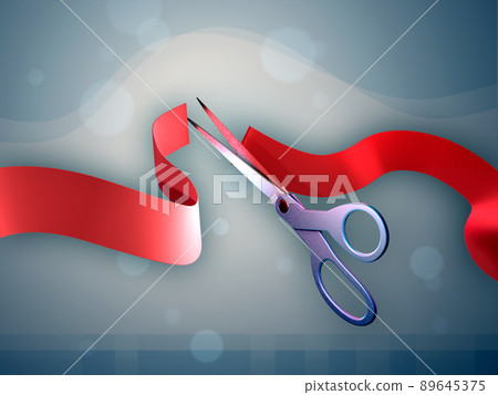 Scissors cutting a red ribbon Scissors cutting a red ribbon 89645375