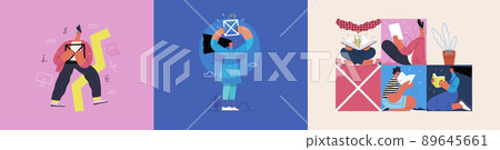 Startup illustrations set. Flat line vector modern concept illustration of people, startup metaphor. Concept of building new business, planning, strategy, teamwork and management. Company processes Startup illustrations set. Flat line vector modern concept illustration of people, startup metaphor. Concept of building new business, planning, strategy, teamwork and management. Company processes 89645661
