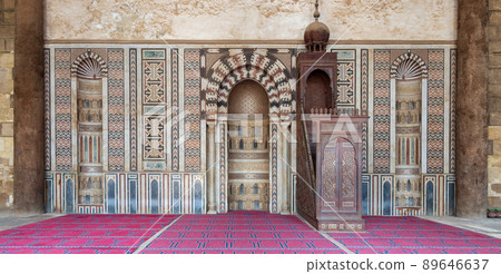 Mihrab (niche) and wooden Minbar (Platform) at the Mosque of Al Nasir Mohammad Ibn Qalawun, Citadel of Cairo, Egypt 89646637