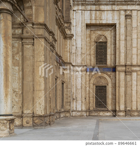 Decorated Windows over white marble decorated wall at the Mosque of Muhammad Ali Pasha (Alabaster Mosque), Citadel of Cairo 89646661