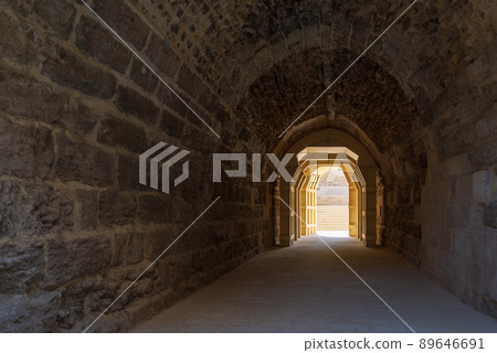 Mamluk era arched stones tunnel leading to Al-Muayyad Bimaristan (ancient hospital), Cairo, Egypt 89646691