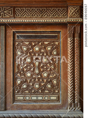 Single arabesque sash of an old mamluk era style cupboard with geometrical decorations 89646697