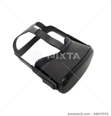 Side view from the top VR glasses with cameras at the edges isolated on a white background. Virtual reality helmet for gaming, entertainment and learning. 89647078